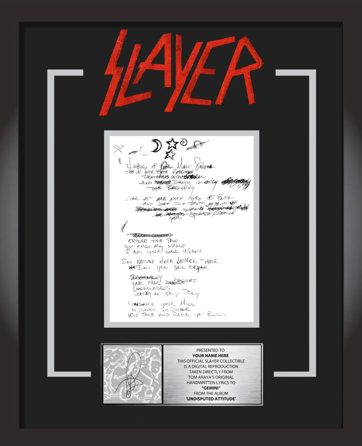 Slayer Gemini plaketa s textem