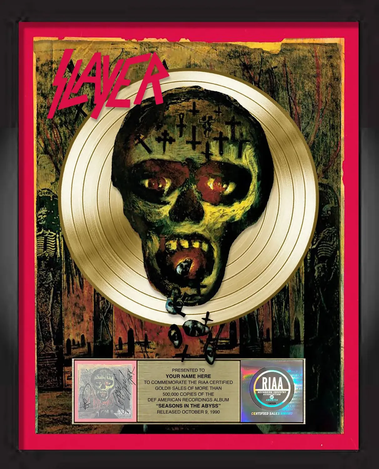 Slayer Seasons In The Abyss albumová plaketa