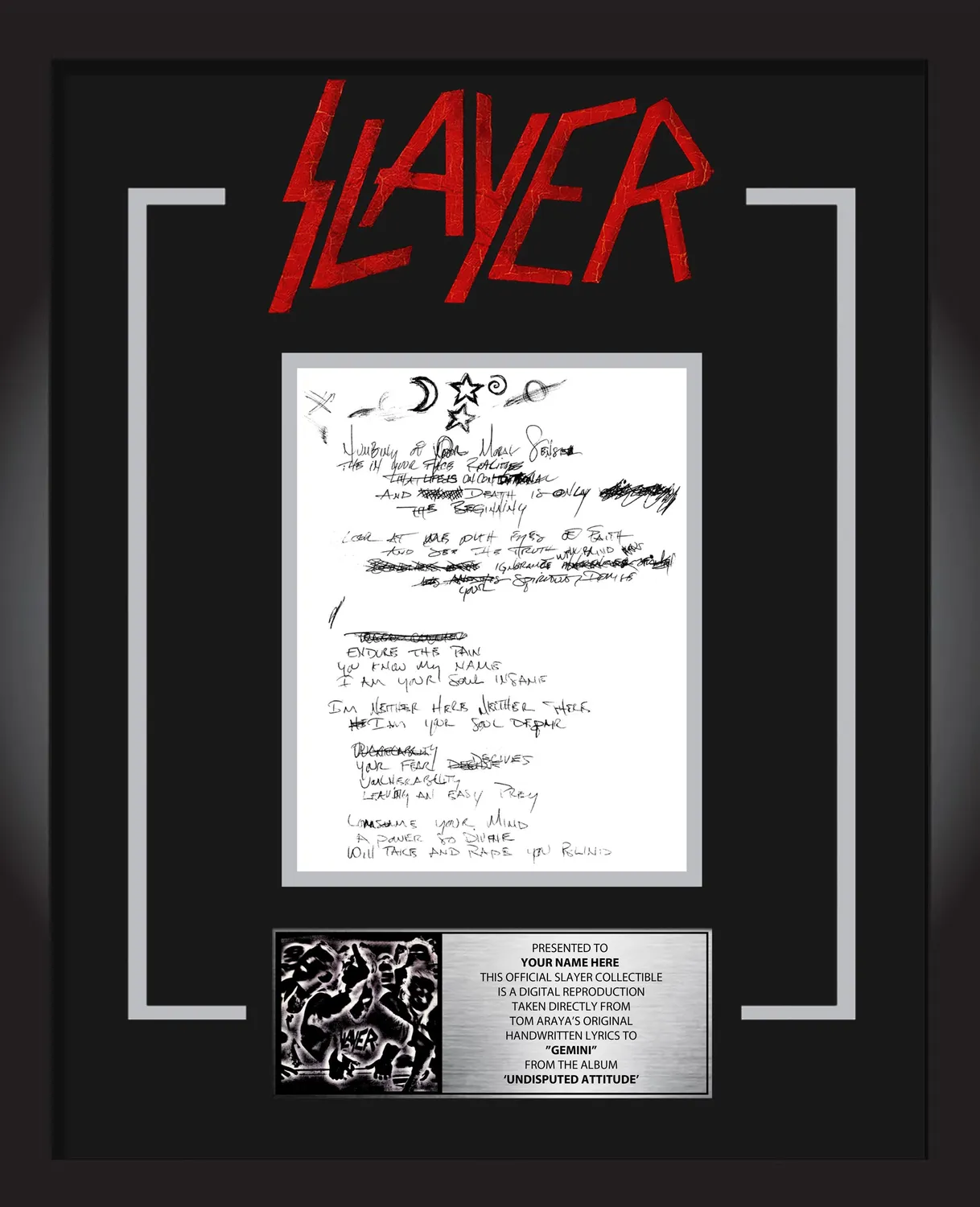 Slayer Gemini plaketa s textem