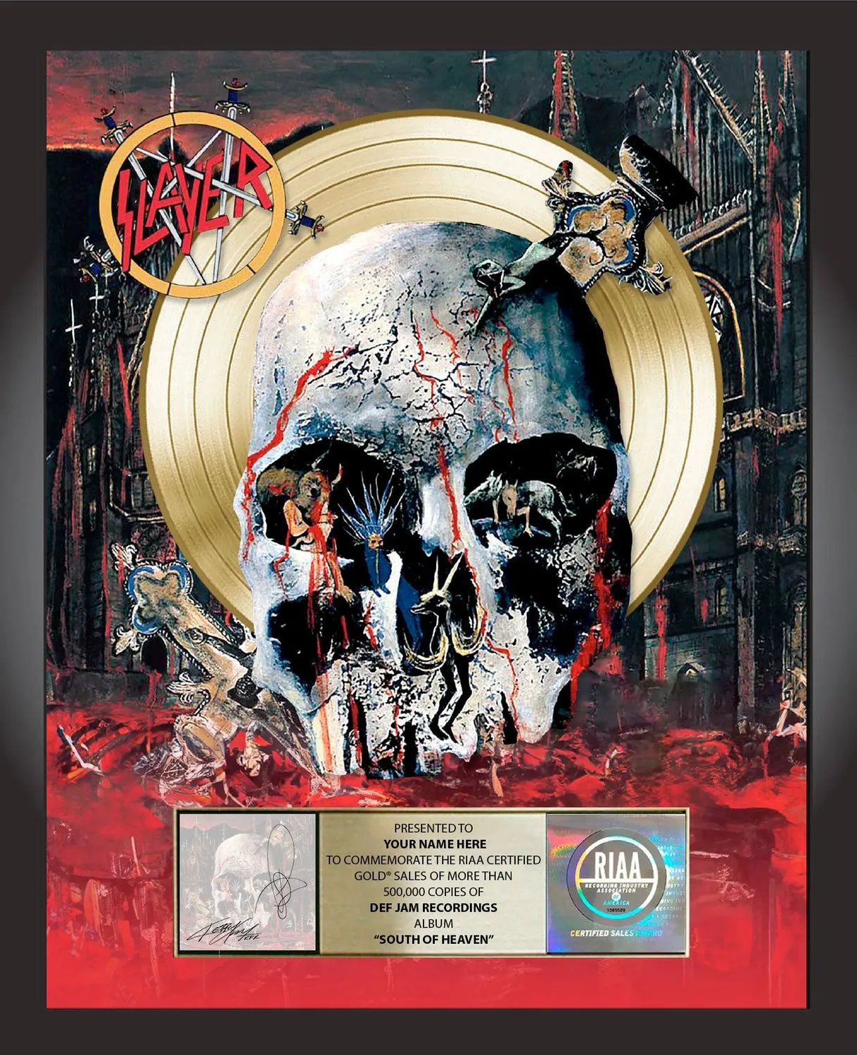 Slayer South Of Heaven zlatá plaketa
