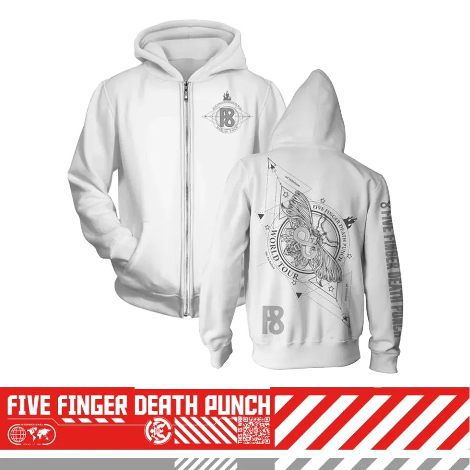 Five Finger Death Punch F8 Infinity bílá mikina s kapucí